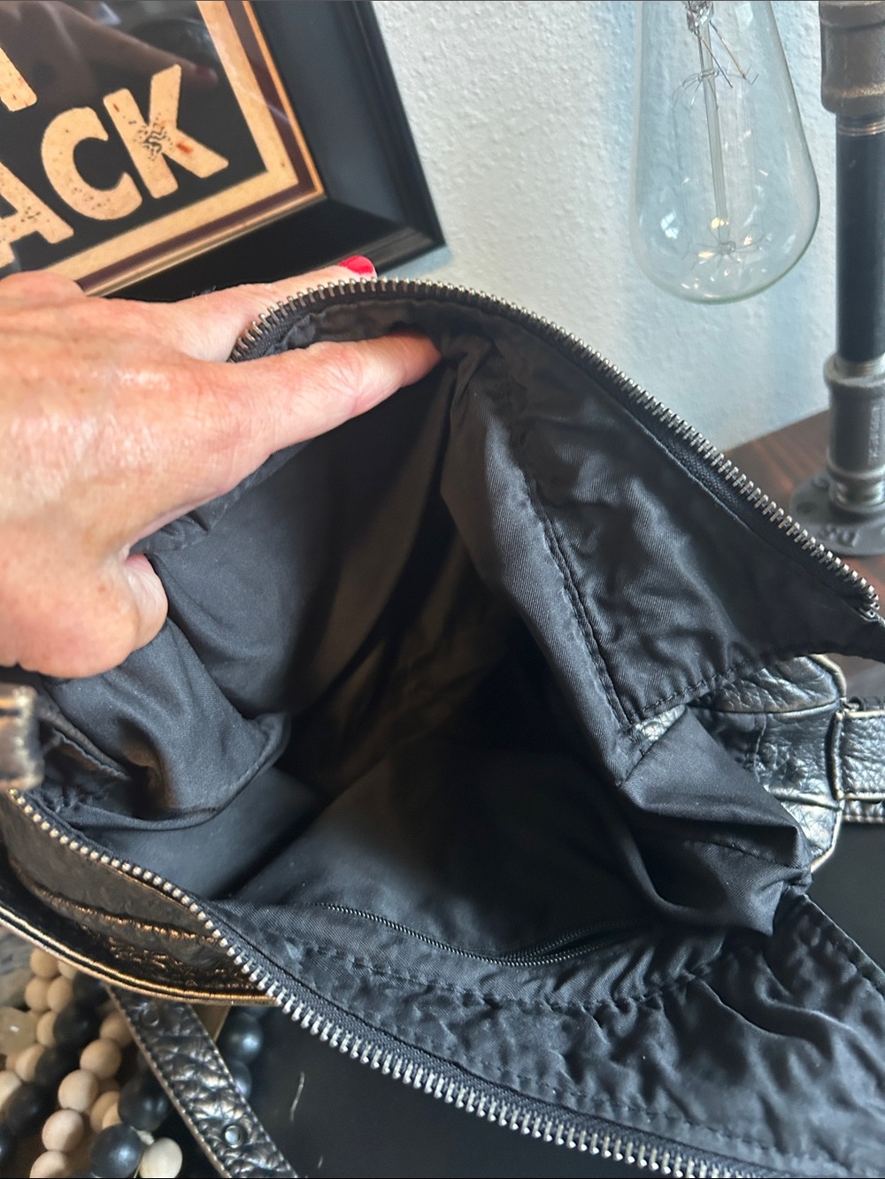 Leather Multi-Zip Hobo Shoulder Bag - Gunmetal - Picture 11 of 15